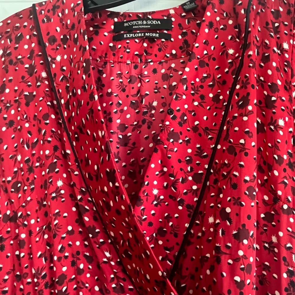 Scotch & Soda Scarlet Red Printed Long-Sleeve Maxi Dress - Picture 3 of 9